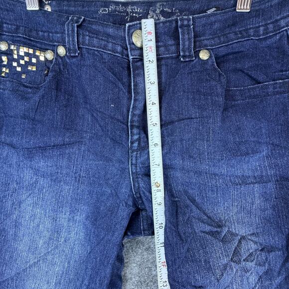 Y2K Style & Co Ankle Jeans Womens 12 Petite Blue Stretch Gold Studded Cropped - Picture 5 of 11